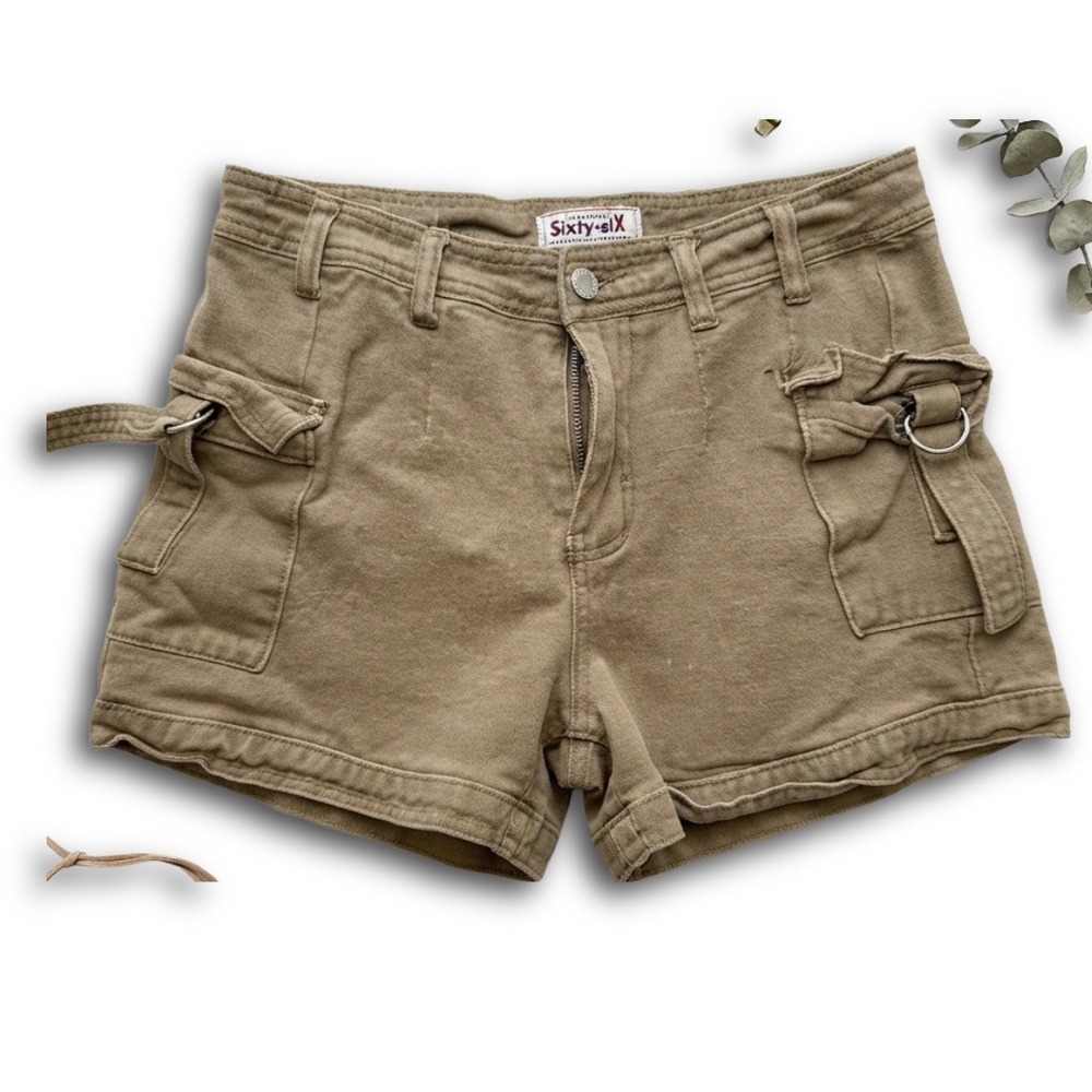 Sixty-six Los Angeles Khaki Cargo Shorts Women Size 3 Tan Y2K Utility D-Ring